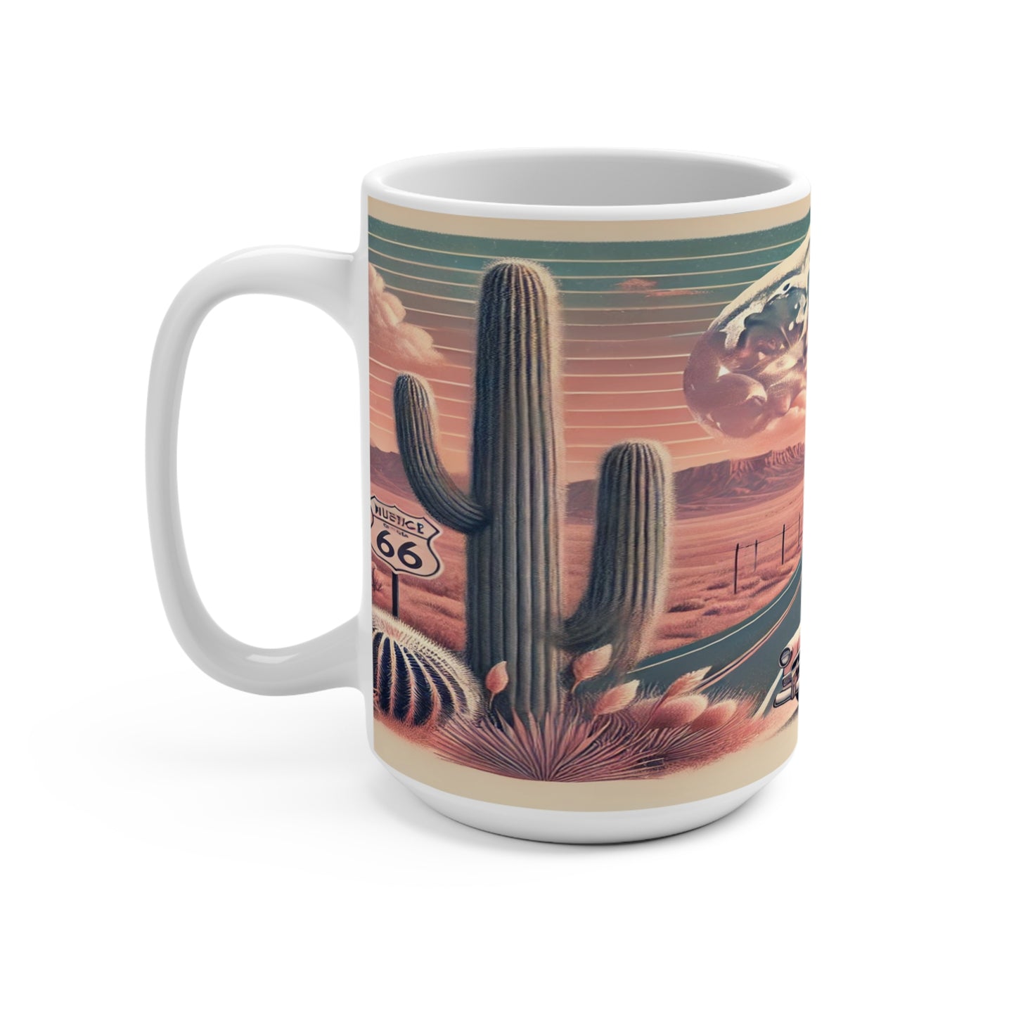 Vintage Route 66 Mug - 15oz Classic Car Design for Road Trip Enthusiasts