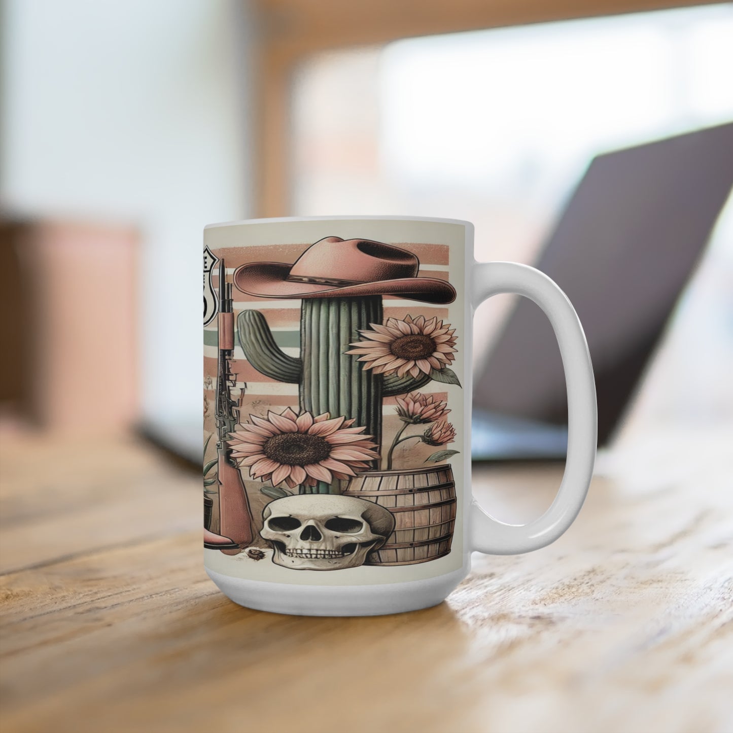 Retro Route 66 Mug - 15oz Western-Themed Coffee Cup with Cactus & Cowboy Design