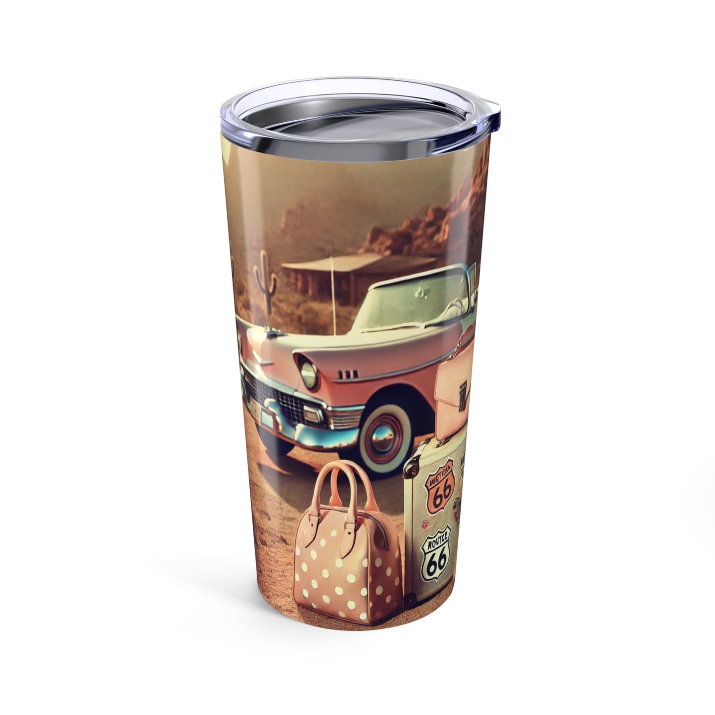 Retro Route 66 Travel Tumbler 20oz - Vintage Desert Vibes