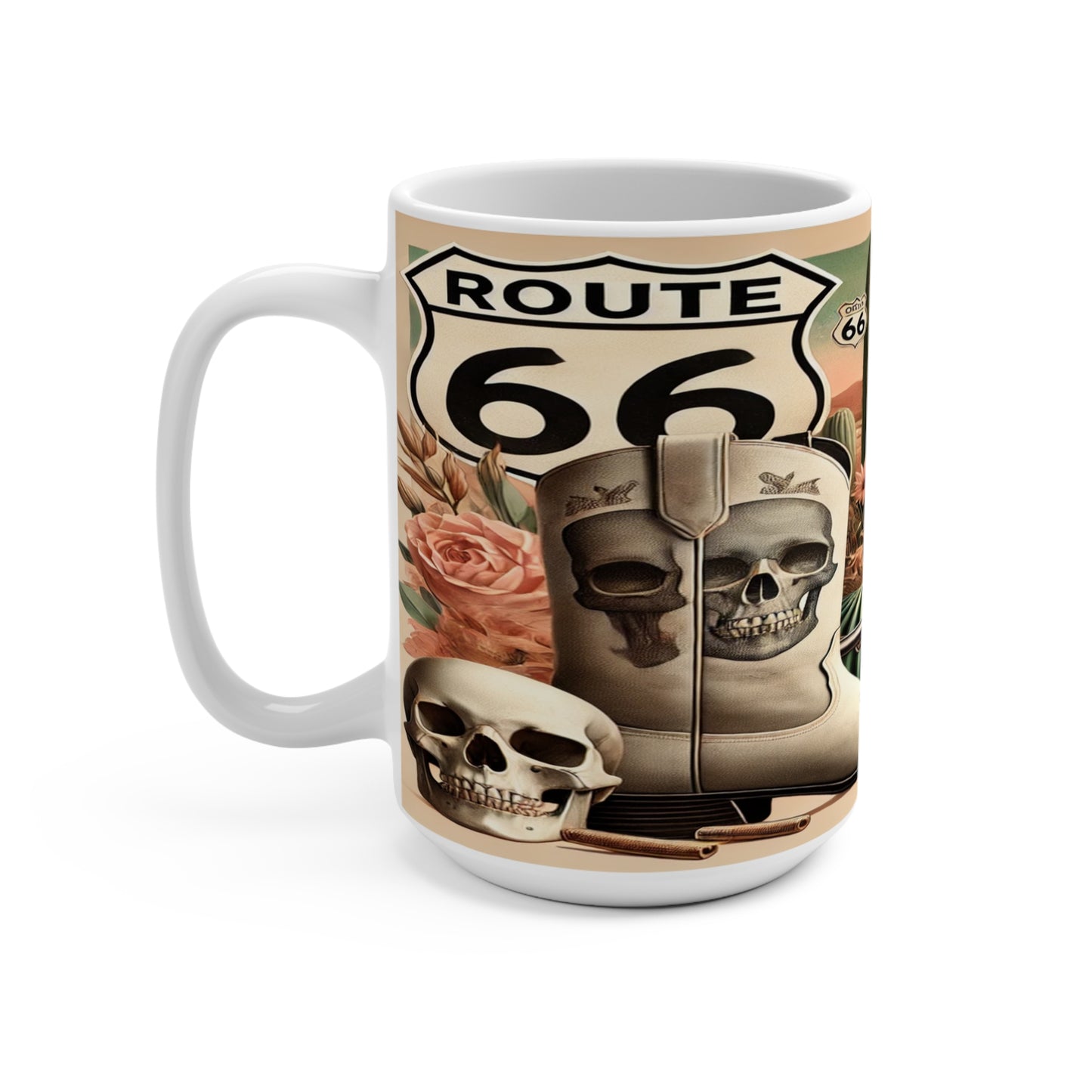Vintage Route 66 Skull Mug - 15oz Southwest Aesthetic Coffee Cup