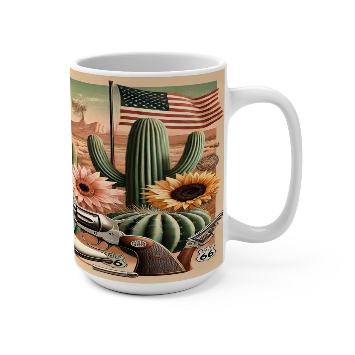 Vintage Route 66 Skull Mug - 15oz Southwest Aesthetic Coffee Cup