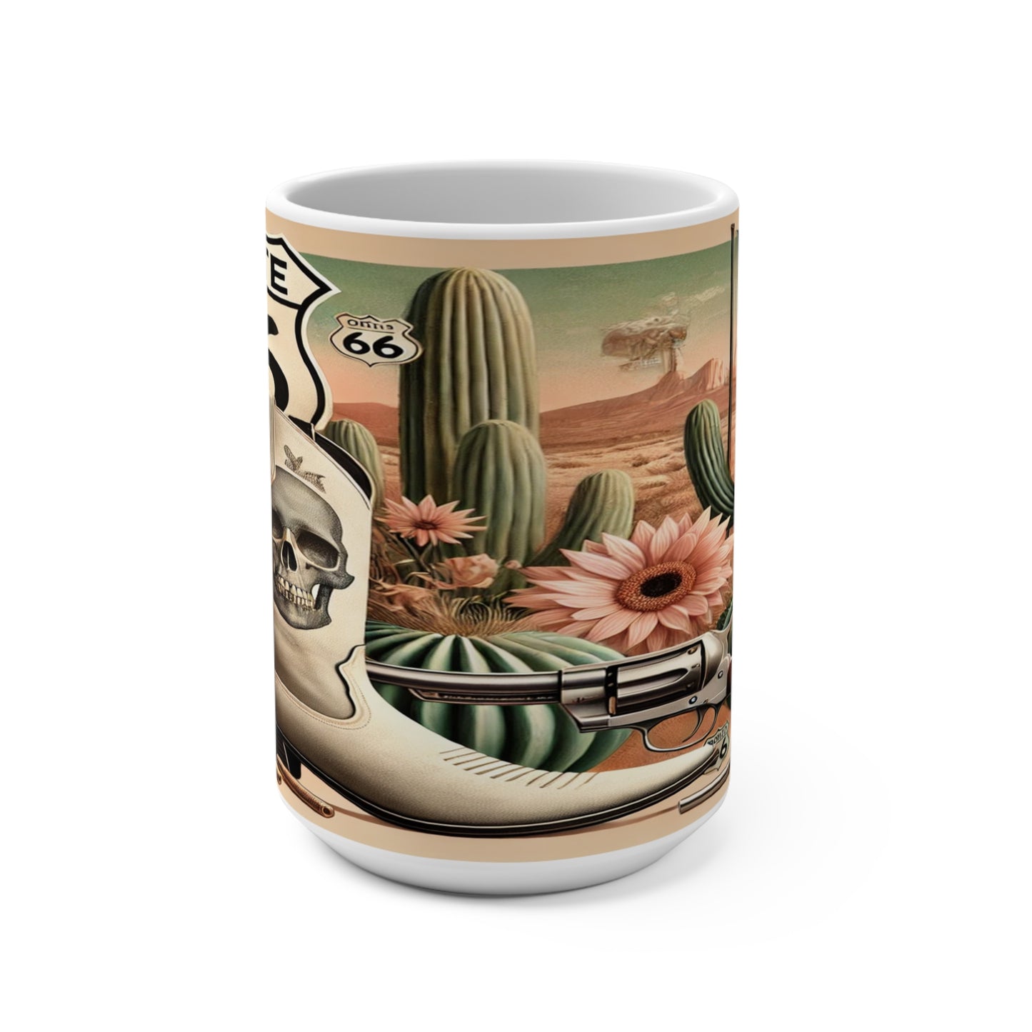 Vintage Route 66 Skull Mug - 15oz Southwest Aesthetic Coffee Cup